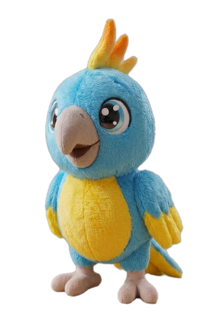 Chirpy, our educational plush parrot