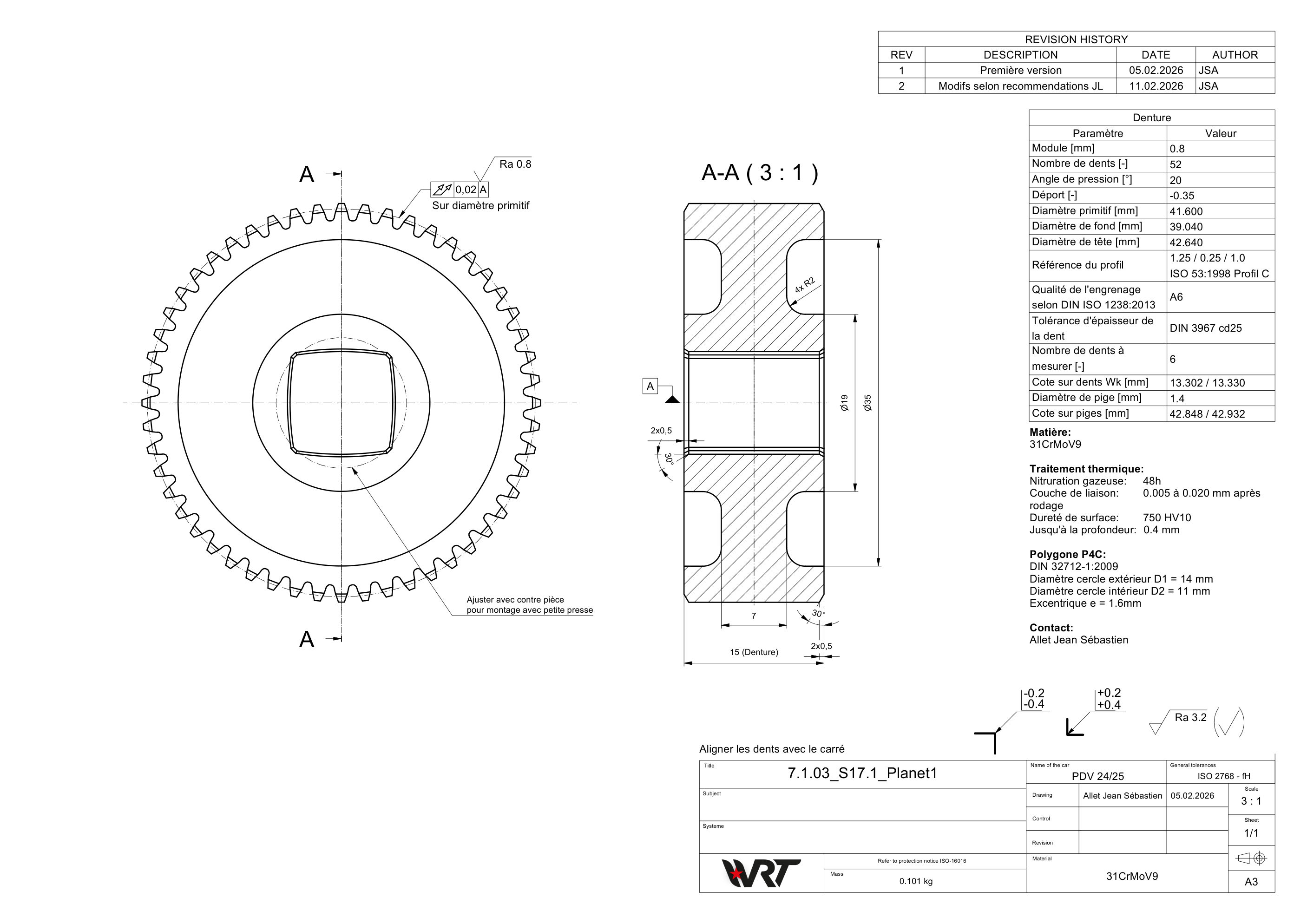 Manufacturing drawing of the big planet gear