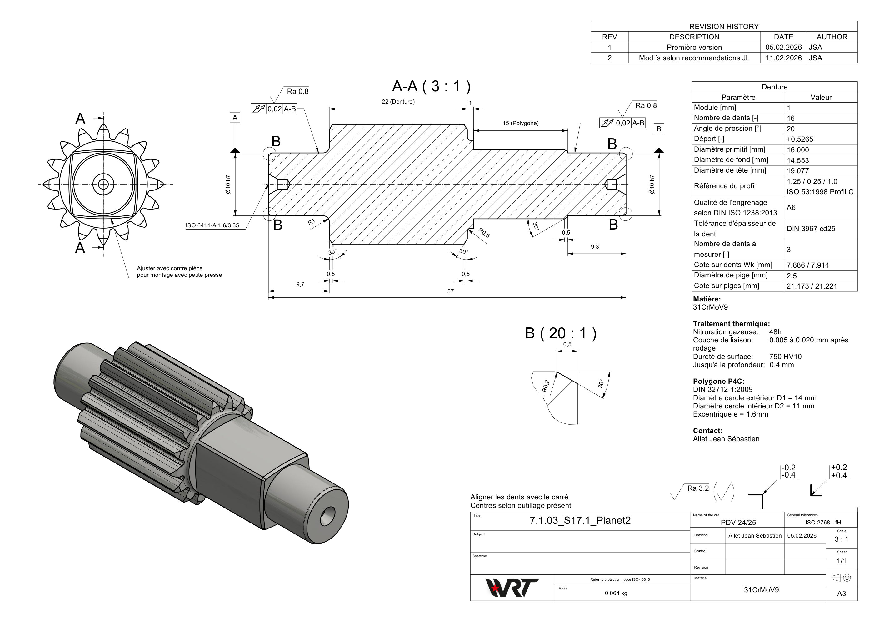 Manufacturing drawing of the planet shaft