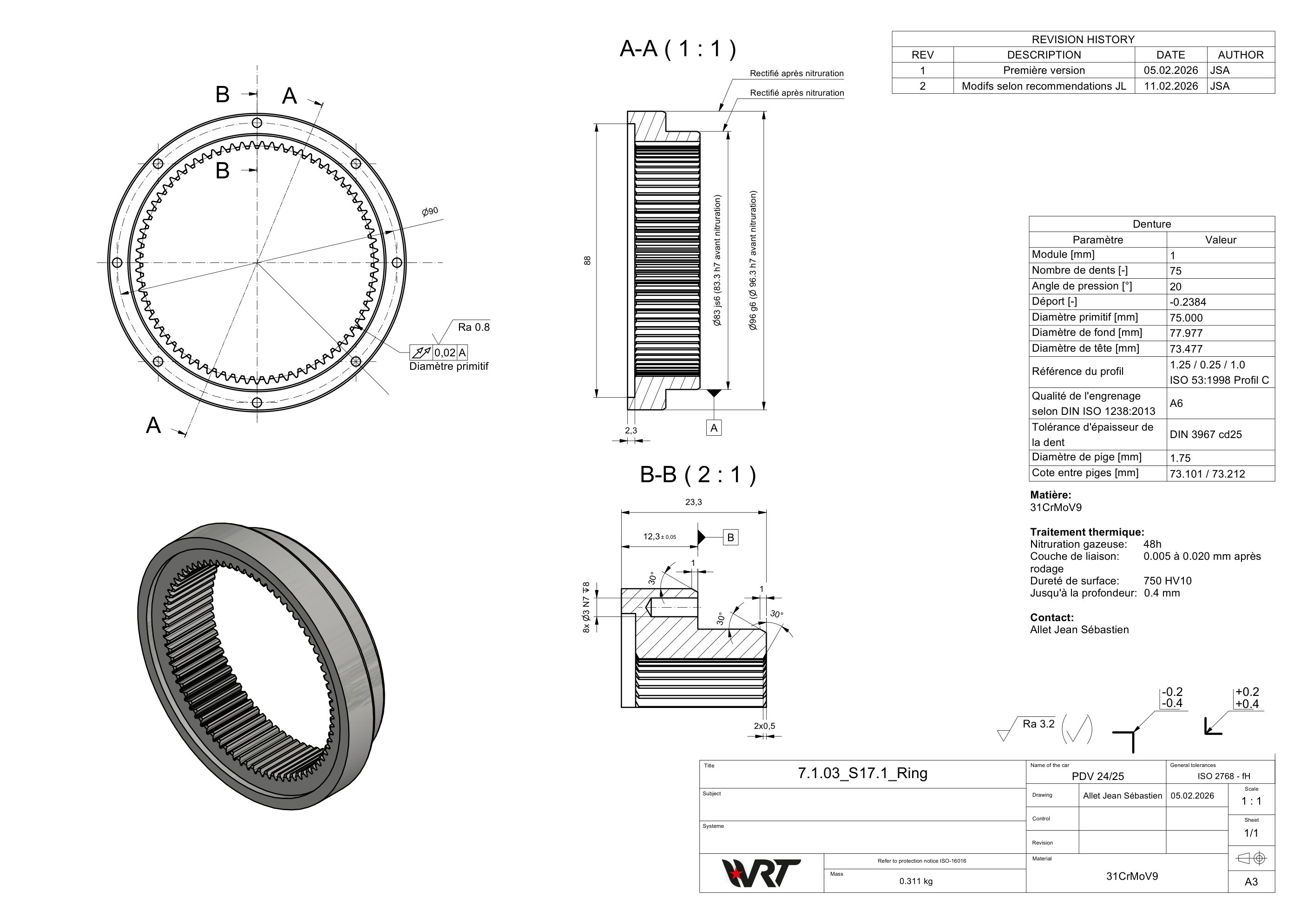 Manufacturing drawing of the ring gear