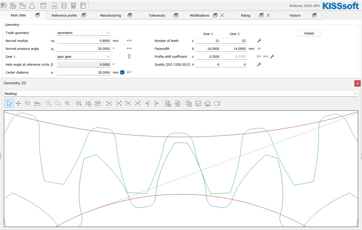 Screenshot of the stage 1 gear pair in KISSsoft
