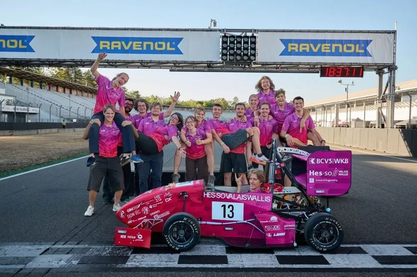 The Valais Wallis Racing Team with the car on track